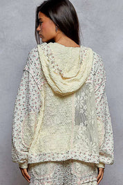 POL Floral Balloon Sleeve Hooded Lace Jacket with Stitch Detail on Simply Obsessed