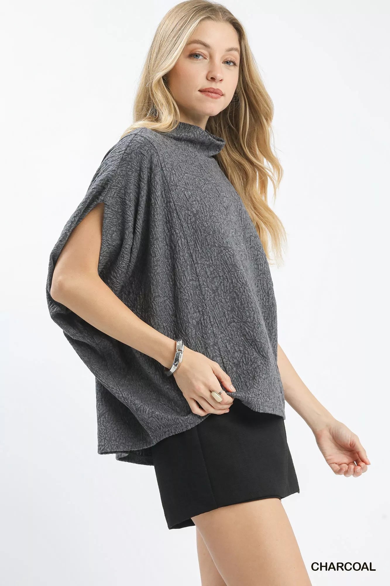 Umgee Textured Mock Neck Relaxed Top on Simply Obsessed