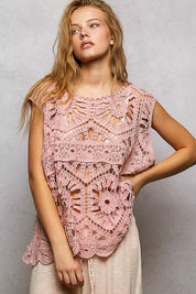 POL Openwork Round Neck Floral Crochet Tank on Simply Obsessed