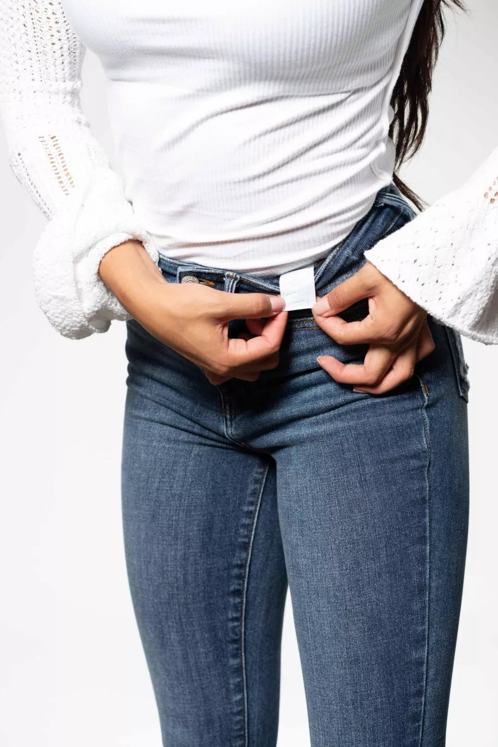 JUDY BLUE High Waist Skinny Jeans with Destroy & Shark Bit Hem on Simply Obsessed