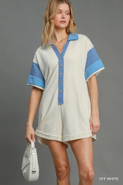 Umgee French Terry Collared Colorblock Romper on Simply Obsessed