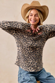 BIBI Leopard Print Washed Waffle Thermal Top with Thumb on Simply Obsessed