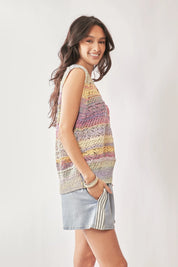 DAVI & DANI Multi Color Crochet Sleeveless Knit Vest Top on Simply Obsessed