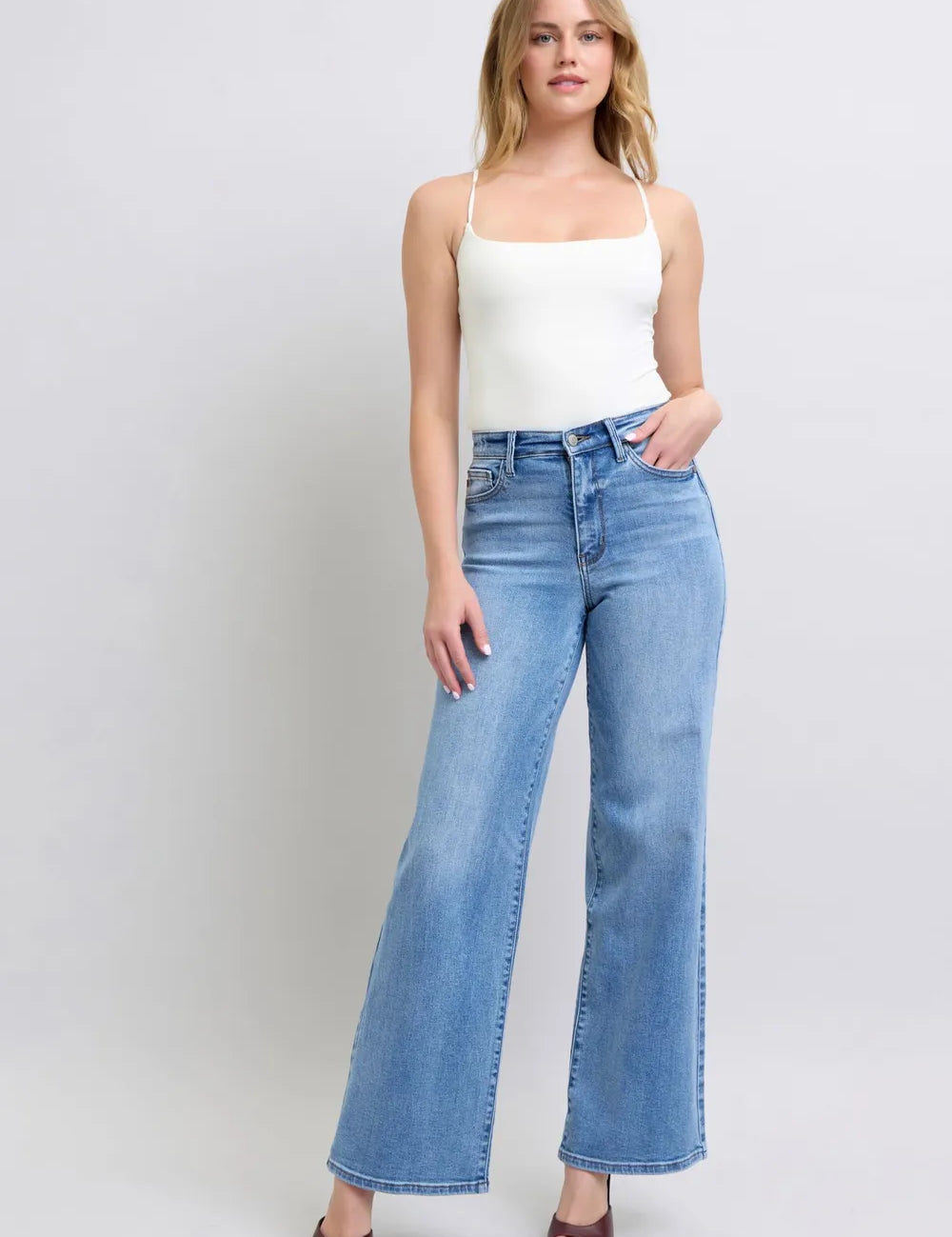 JUDY BLUE Full Size Wide Leg Jeans with Pockets on Simply Obsessed