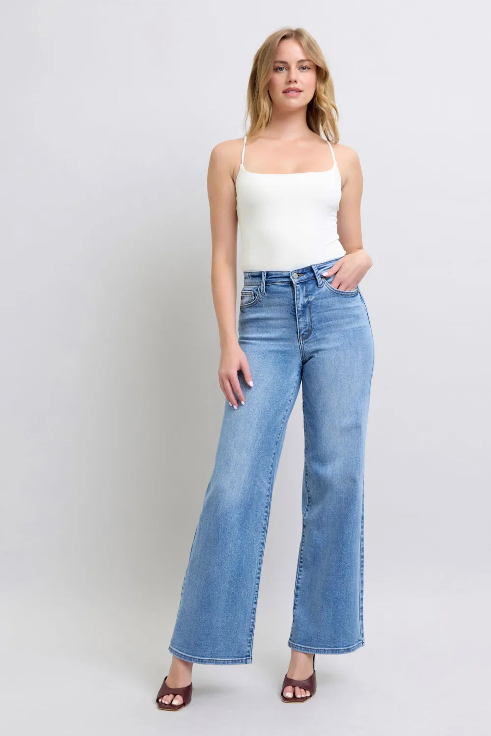 JUDY BLUE Full Size Wide Leg Jeans with Pockets on Simply Obsessed