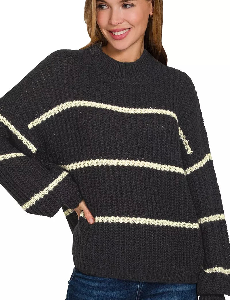 ZENANA Oversize Striped Sweater on Simply Obsessed