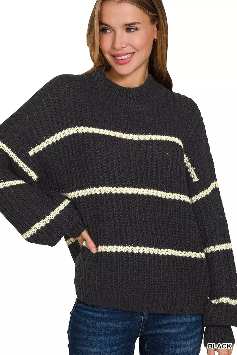 ZENANA Oversize Striped Sweater on Simply Obsessed