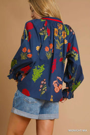 UMGEE Floral Print Flounce Sleeve Blouse on Simply Obsessed