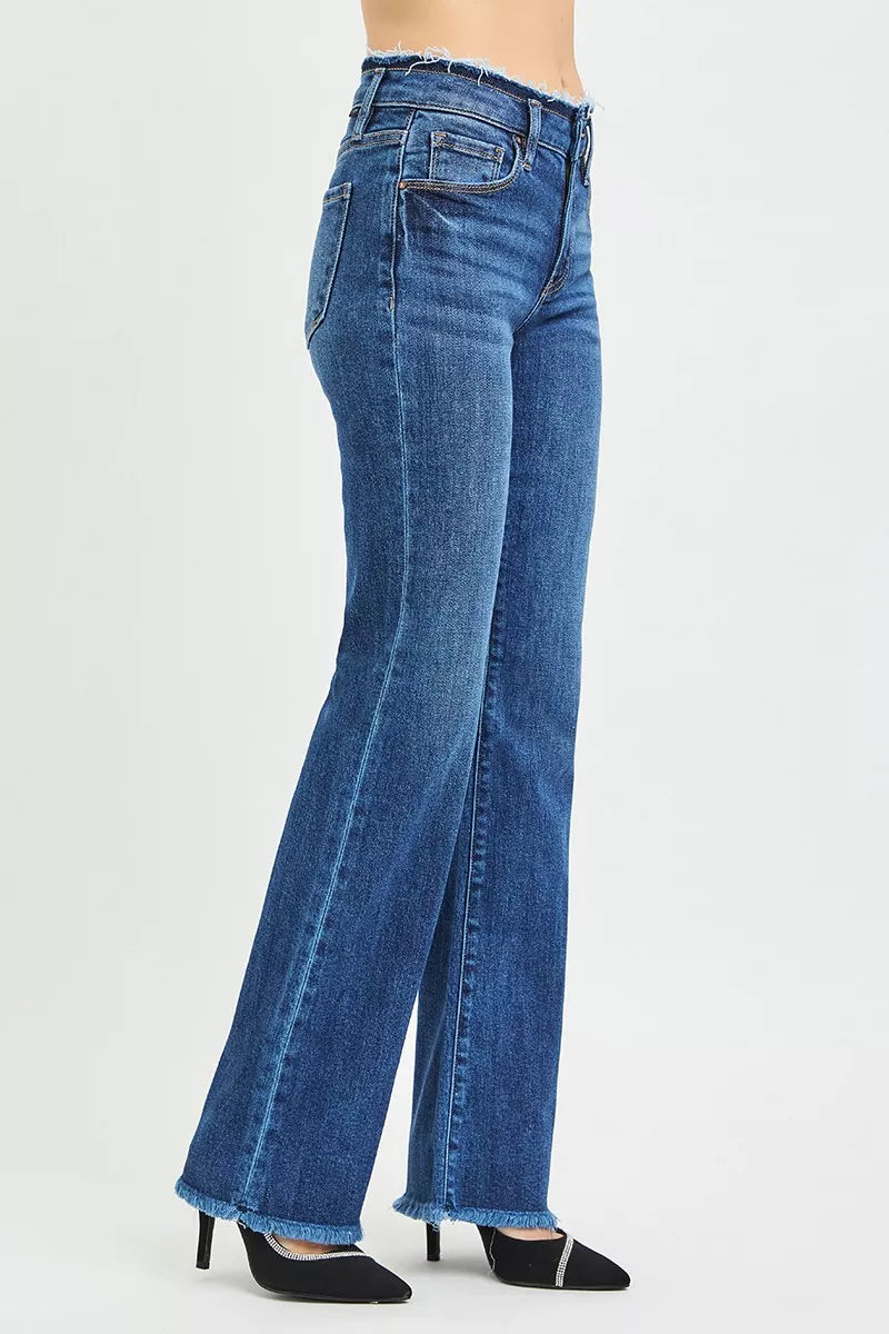 RISEN Full Size Mid Rise Bootcut Frayed Waistband Hem Detail Jeans Plus Size on Simply Obsessed