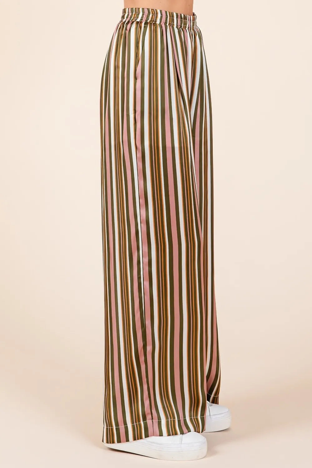 MITTOSHOP Striped Satin Elastic Waist Wide Leg Pants **FALL DEBUT SALE** on Simply Obsessed