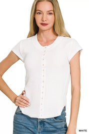ZENANA Double Knit Snap Button Short Sleeve Shirt on Simply Obsessed