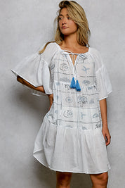 POL Tied Tassel Embroidery Half Flared Sleeve Mini Dress **DEBUT SALE** on Simply Obsessed
