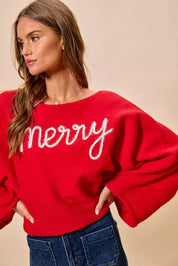 SO ME Merry Tinsel Lettering Christmas Sweater Top on Simply Obsessed