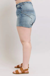 JUDY BLUE Full Size High Waist Star Seam Detail Denim Shorts Plus Size on Simply Obsessed