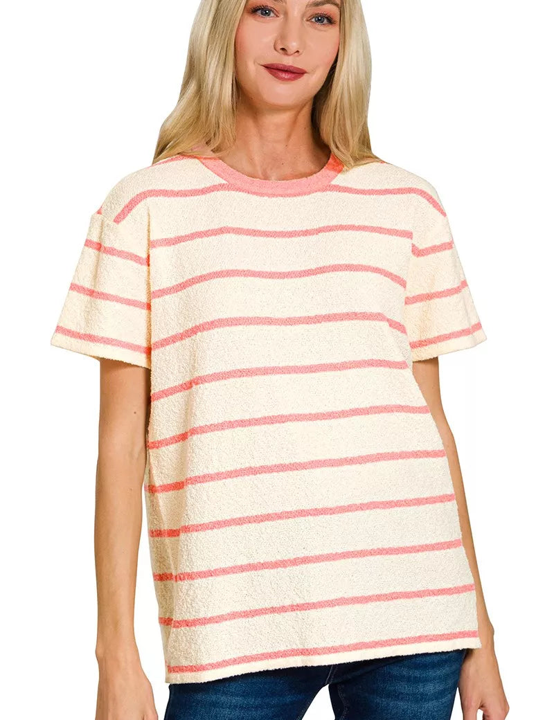 ZENANA Textured Striped Crew Neck T-Shirt on Simply Obsessed