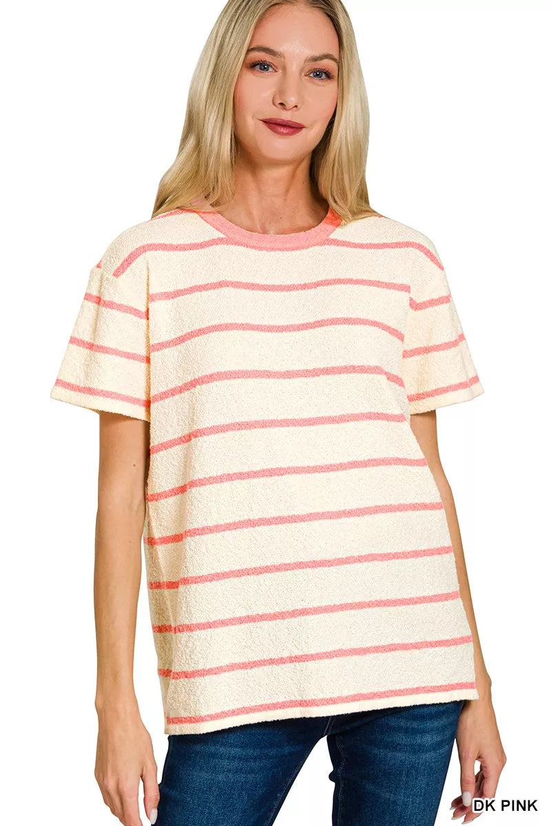 ZENANA Textured Striped Crew Neck T-Shirt on Simply Obsessed