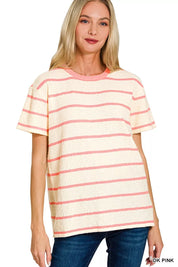 ZENANA Textured Striped Crew Neck T-Shirt on Simply Obsessed