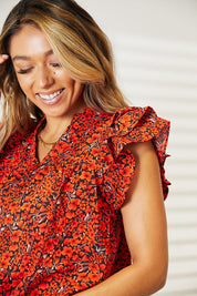 DOUBLE TAKE Floral Flutter Sleeve Notched Neck Blouse. **FALL DEBUT SALE** on Simply Obsessed