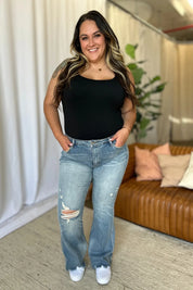 JUDY BLUE Full Size Medium Rise Tummy Control Destroy Flare on Simply Obsessed