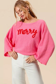 SO ME Merry Tinsel Lettering Christmas Sweater Top on Simply Obsessed