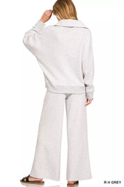 ZENANA Scuba Collared Pullover and Pants Set on Simply Obsessed
