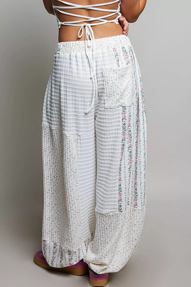 POL Patchwork Mixed Knit Wide Leg Pants on Simply Obsessed