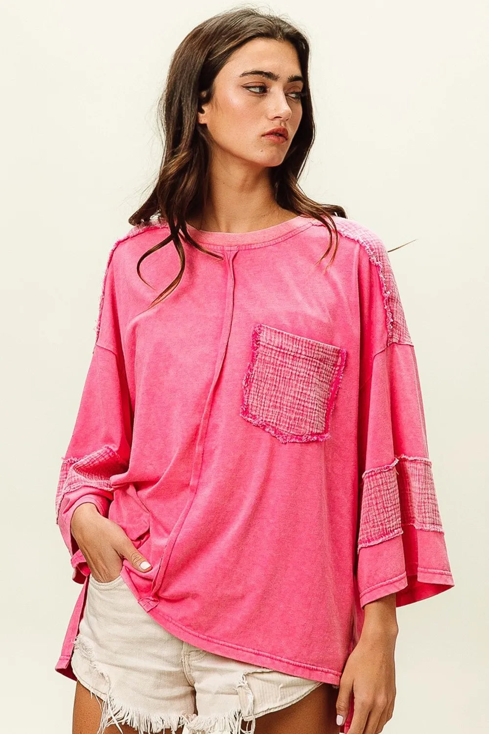 BIBI High-Low Washed Knit Shirt on Simply Obsessed