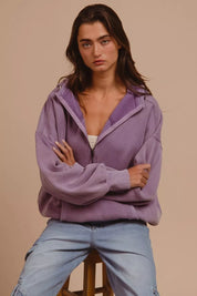 BIBI Stitch Detailed Elastic Hem Half Zip Fleece Hoodie on Simply Obsessed