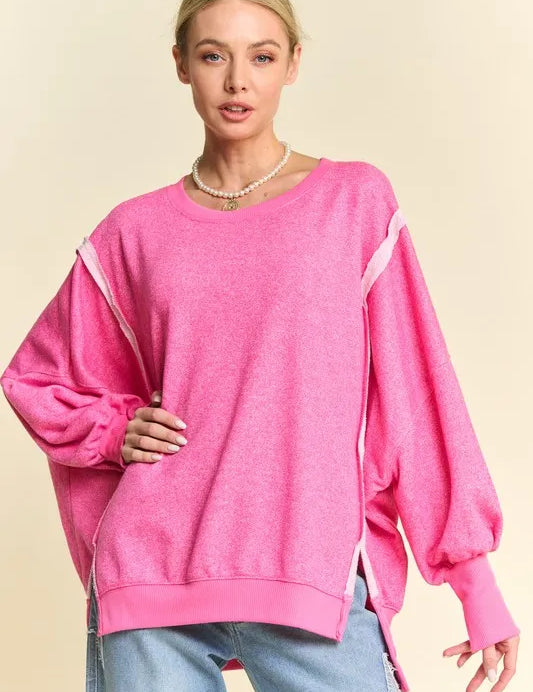 DAVI & DANI Side Slit High-Low Lantern Sleeve Knit Top **FALL DEBUT SALE** on Simply Obsessed