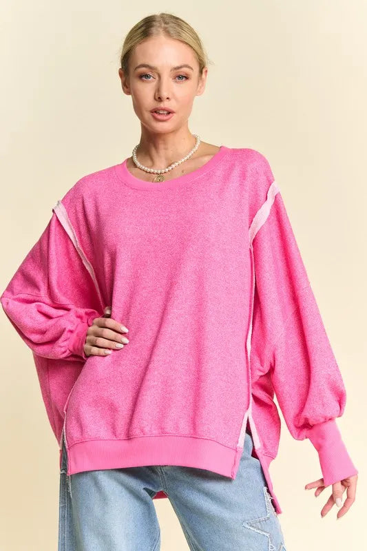 DAVI & DANI Side Slit High-Low Lantern Sleeve Knit Top **FALL DEBUT SALE** on Simply Obsessed