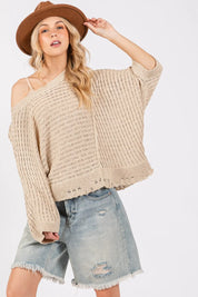 SAGE + FIG Distressed Asymmetrical Open Stitch Sweater on Simply Obsessed