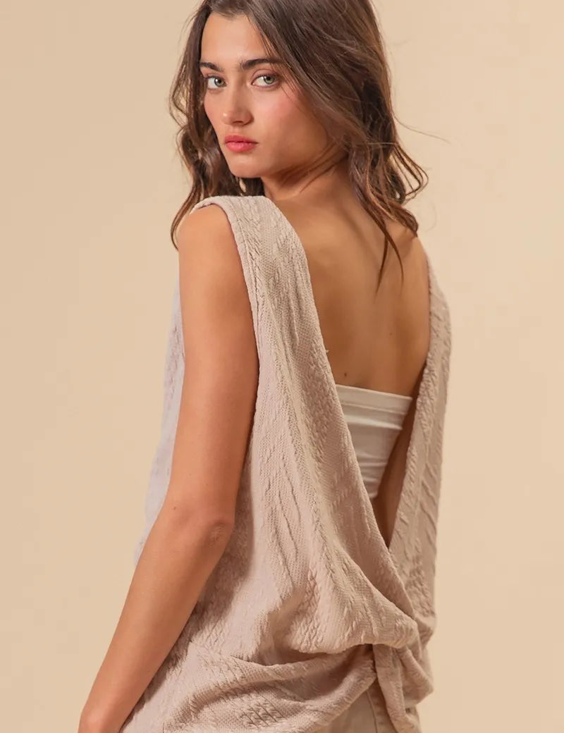 BIBI Textured Sweather Knit Twist Back Sleeveless Top on Simply Obsessed