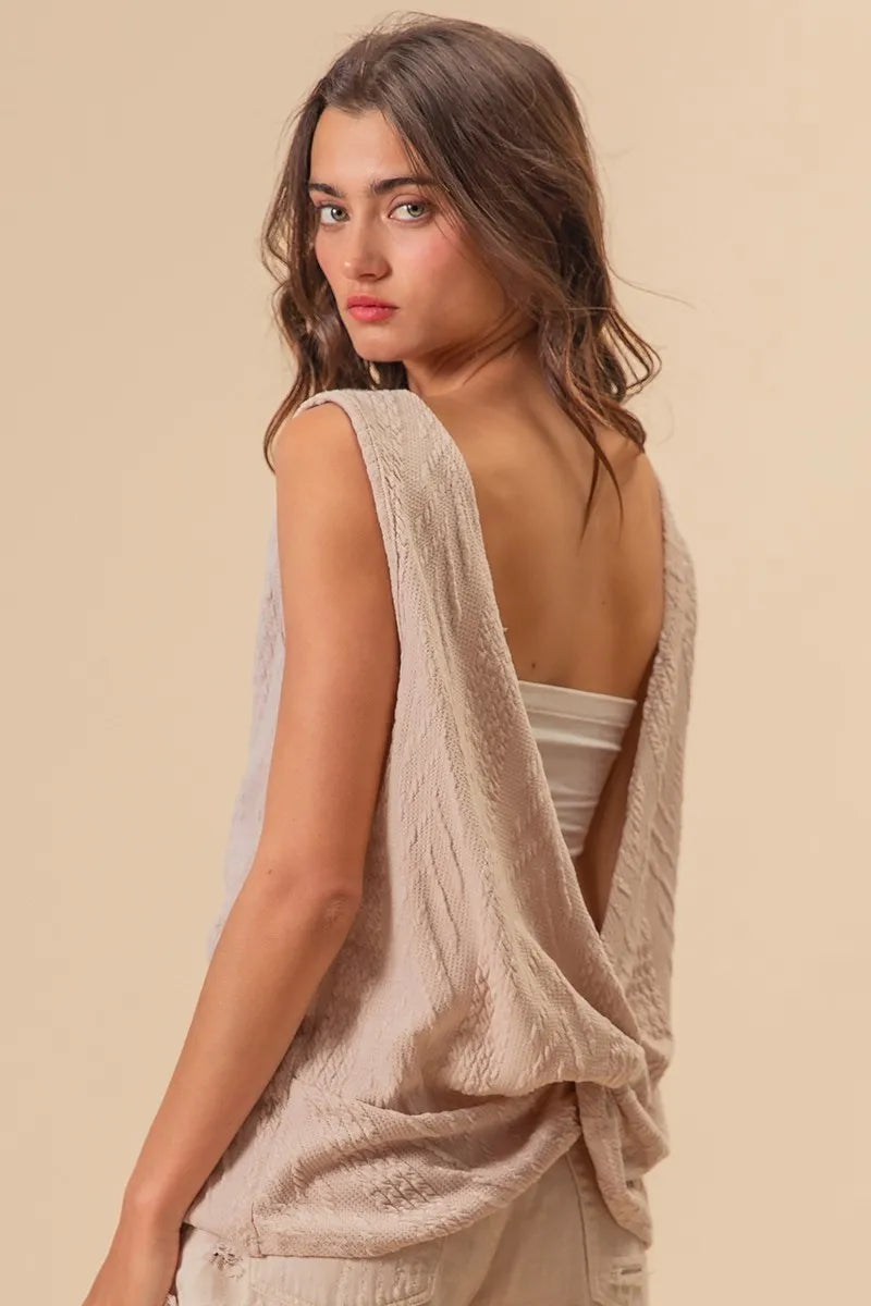 BIBI Textured Sweather Knit Twist Back Sleeveless Top on Simply Obsessed