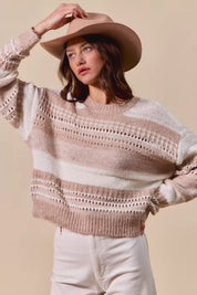 SO ME Variegated Stripe Textured Loose Fit Sweater on Simply Obsessed