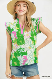 UMGEE Bold Floral Flutter Sleeve Top on Simply Obsessed