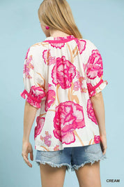 UMGEE Floral V-Neck Puff Sleeve Blouse on Simply Obsessed