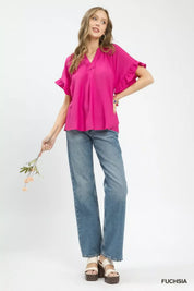 UMGEE Ruffle Sleeve V-Neck Flutter Blouse on Simply Obsessed