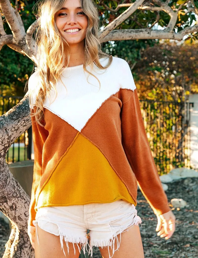 BIBI Color Block Geometric Sweater on Simply Obsessed
