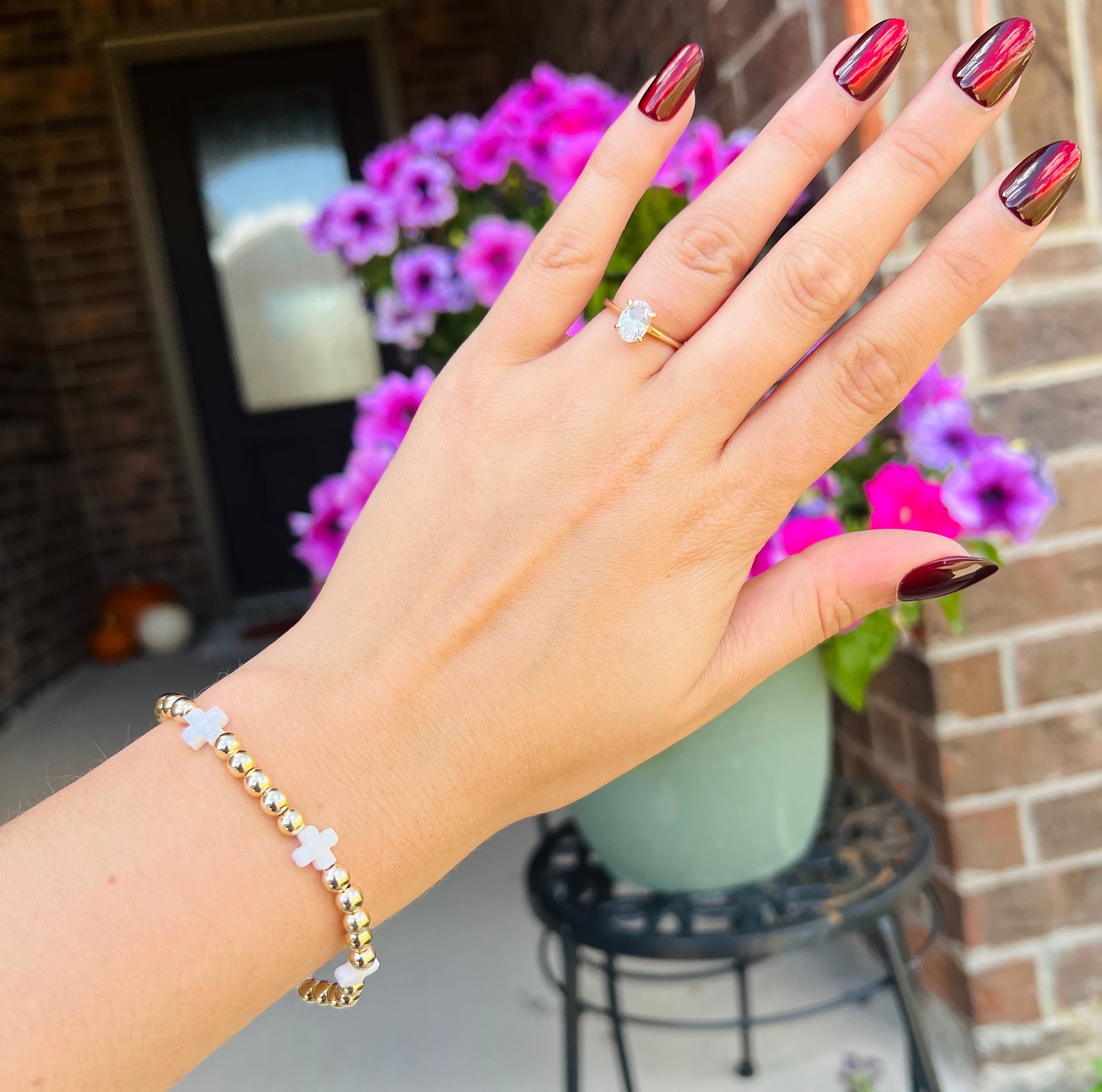 DIXIE ROSE 14K Gold Filled Pearl Cross Bracelet
