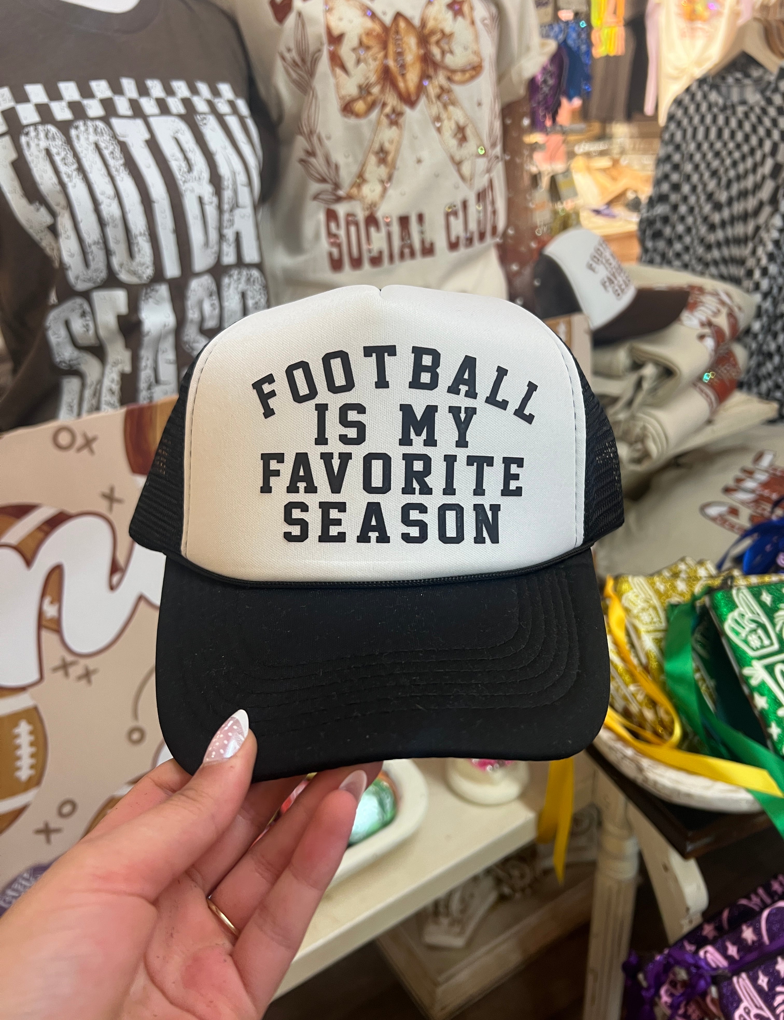 KIG Football Is My Favorite Season Black Trucker Hat on Simply Obsessed