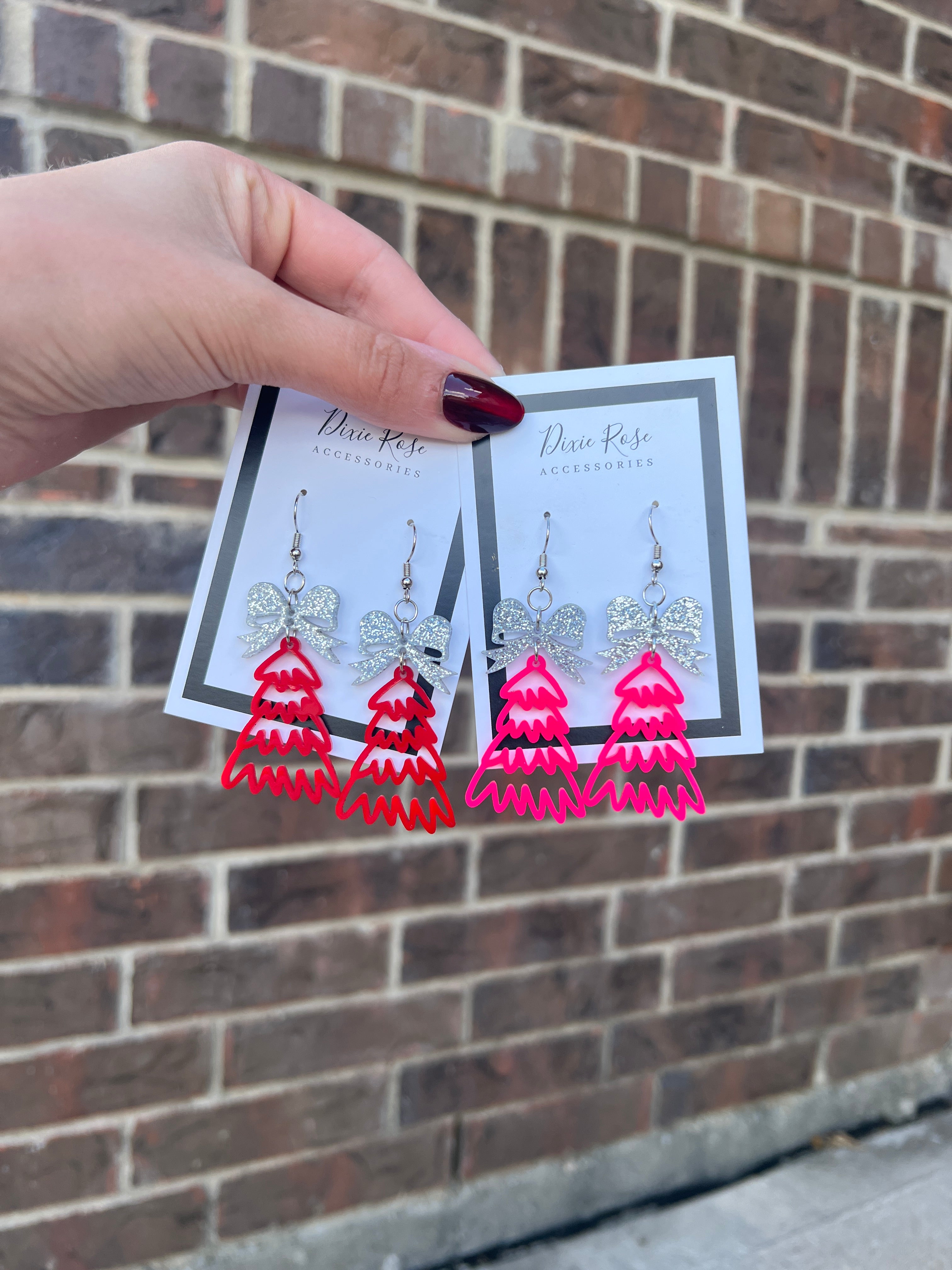 DIXIE ROSE Bow on Top Tree Earrings