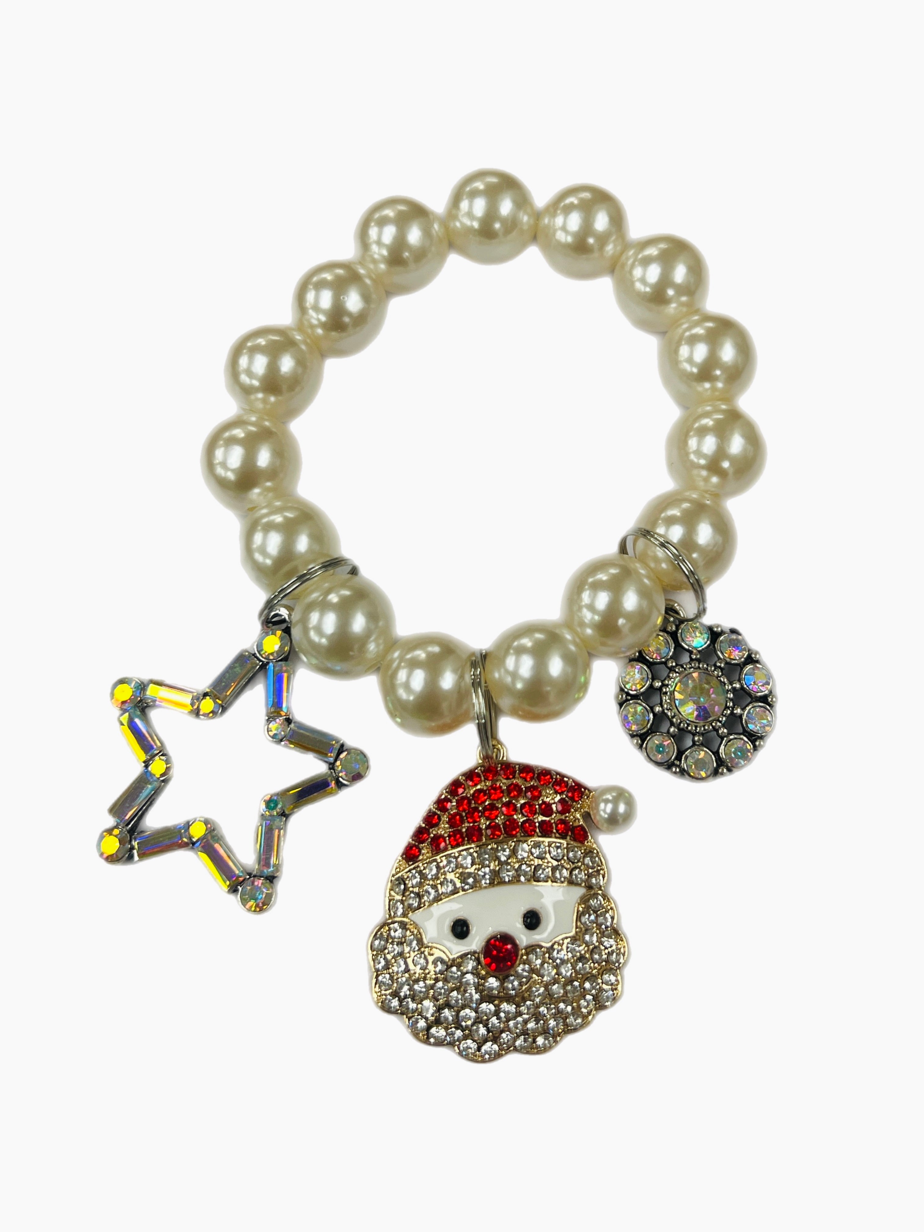 ATG Pearl Triple Charm Santa Stretch Bracelet
