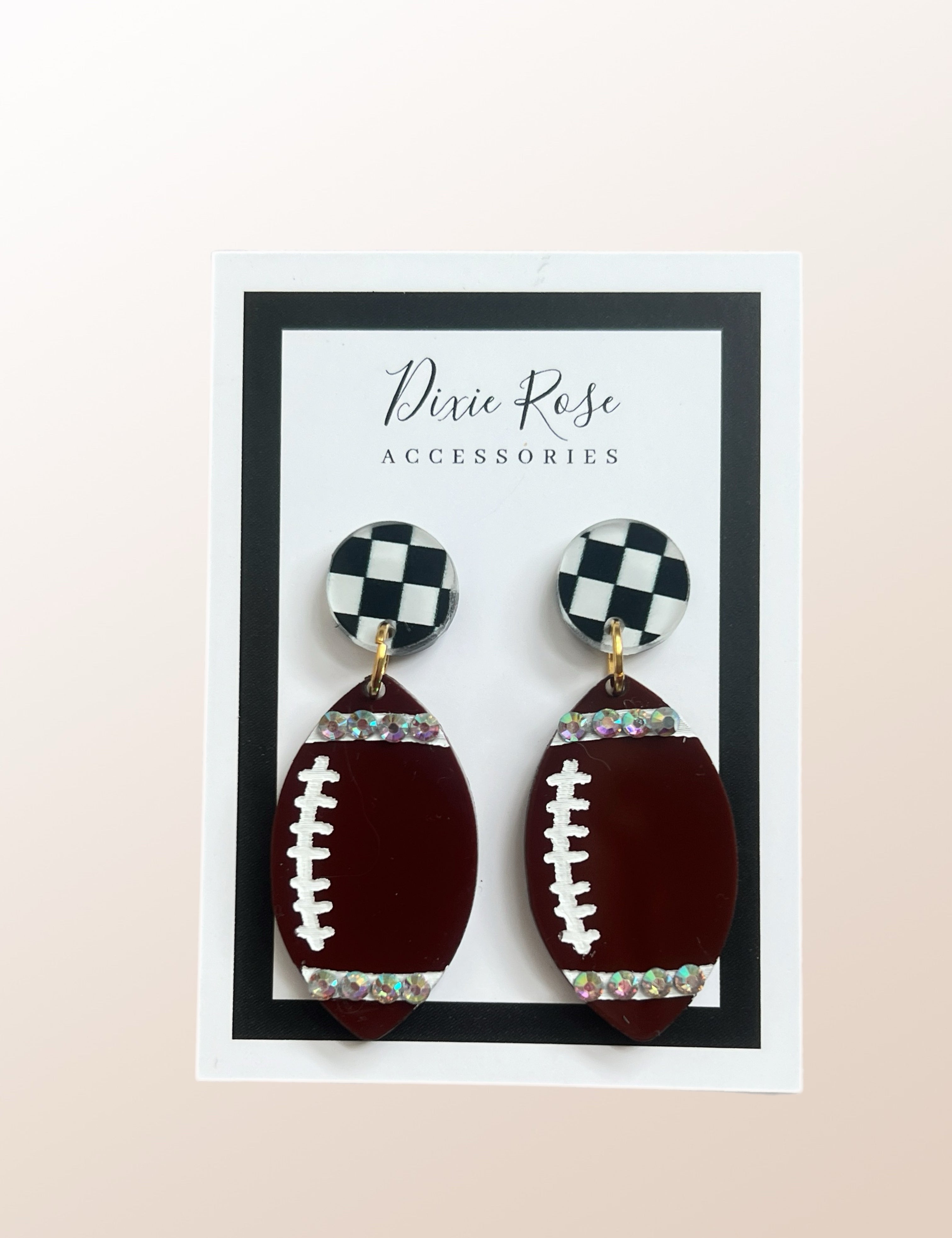 White Checkered Football Crystal Earrings on Simply Obsessed