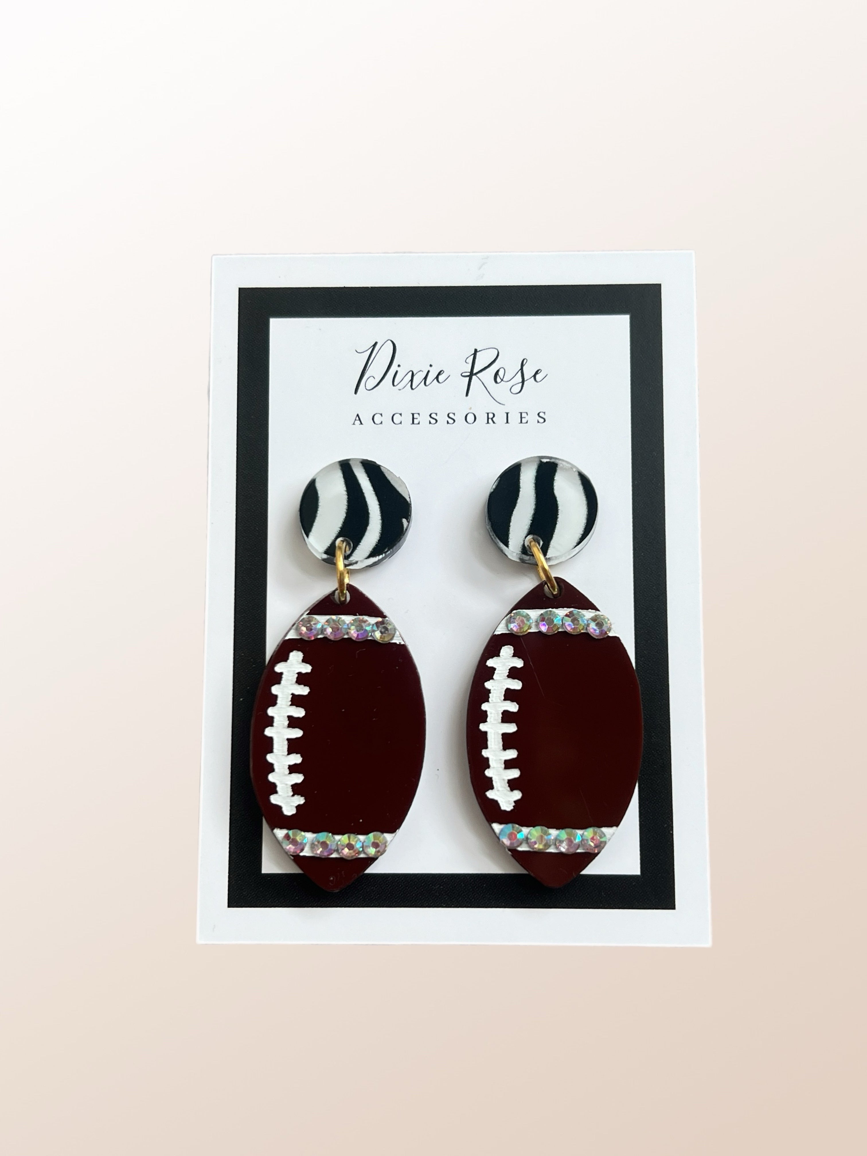 DIXIE ROSE Zebra Football Crystal Earrings on Simply Obsessed