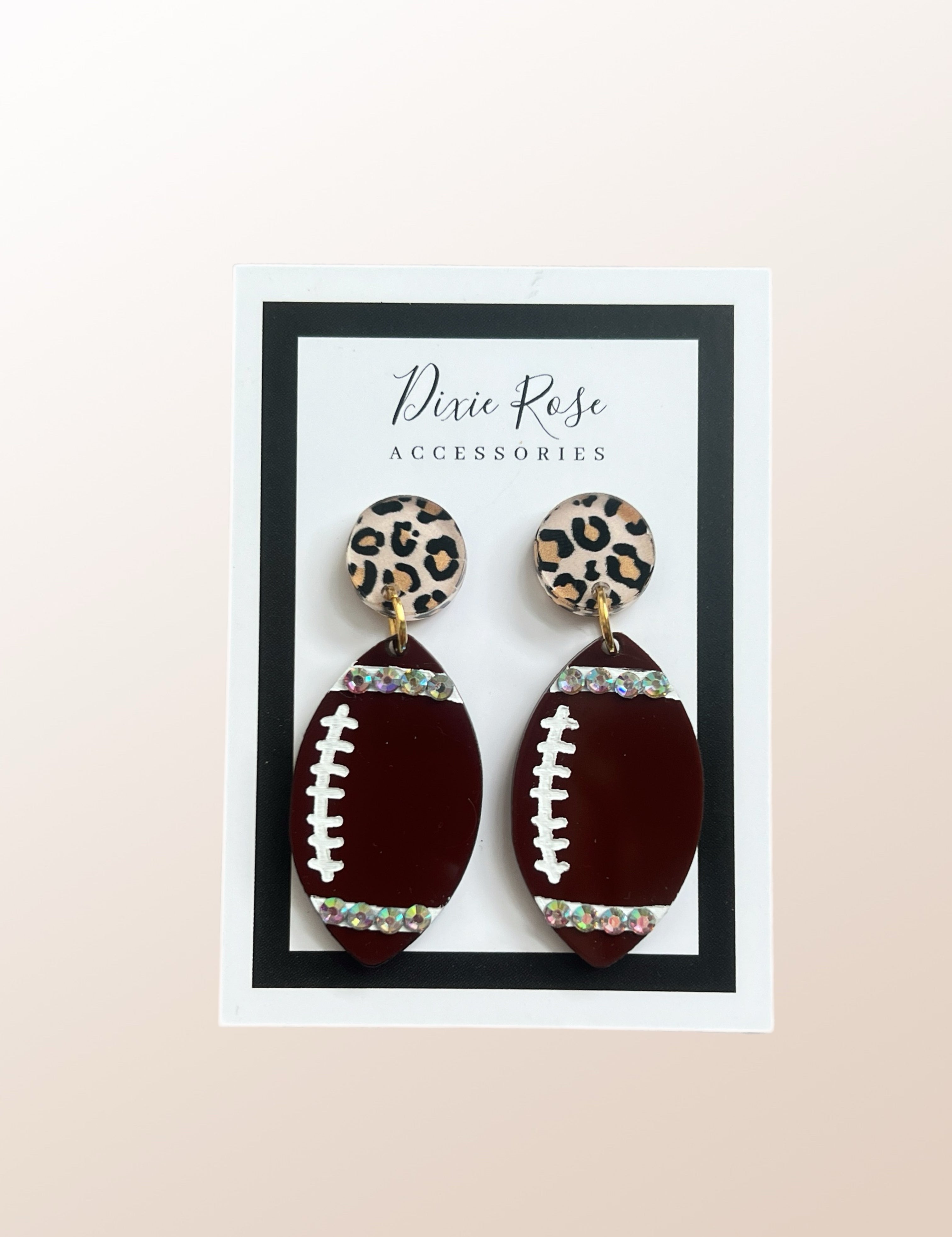 DIXIE ROSE Leopard Football Crystal Earrings on Simply Obsessed