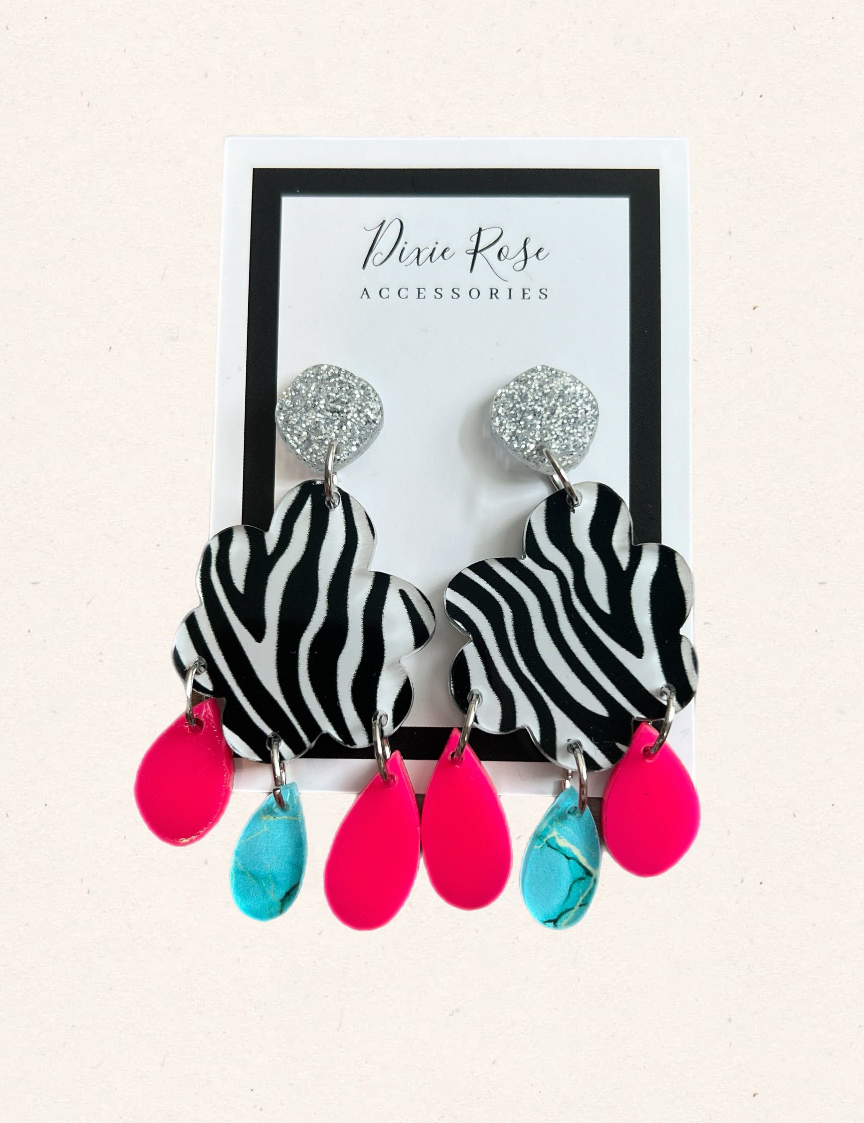 DIXIE ROSE Zebra Triple Teardrop Abstract Earrings on Simply Obsessed
