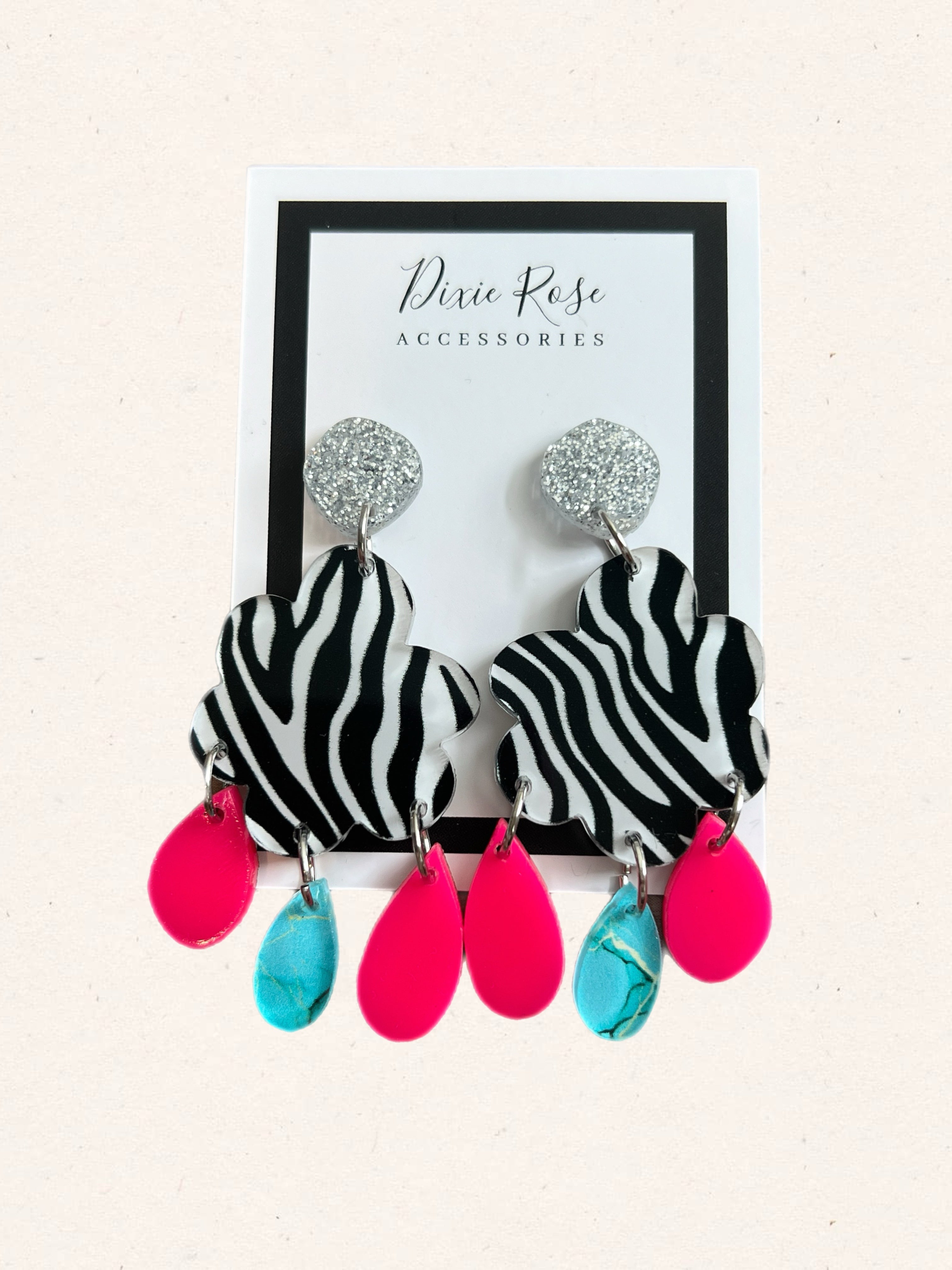 DIXIE ROSE Zebra Triple Teardrop Abstract Earrings on Simply Obsessed