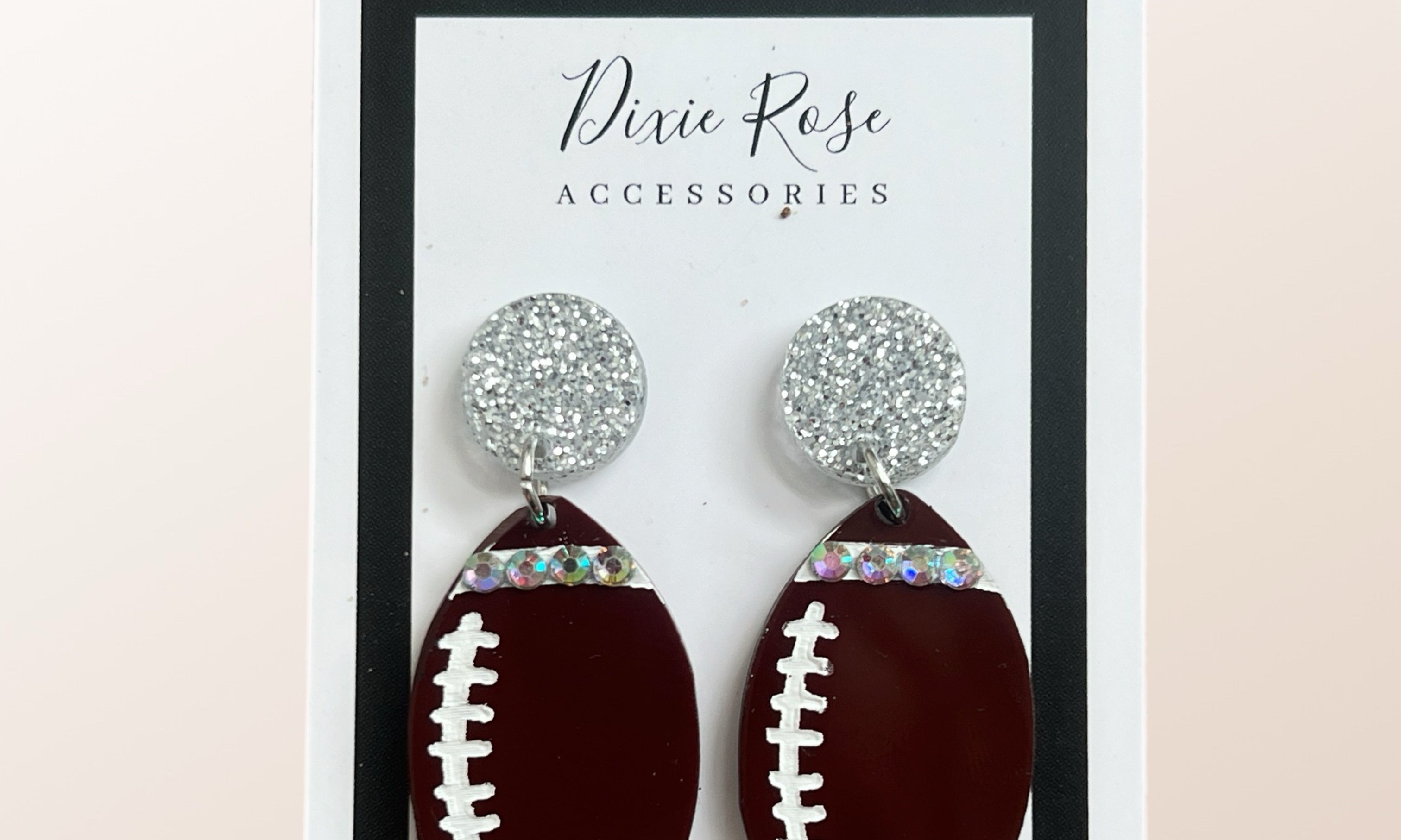 DIXIE ROSE Silver Football Crystal Earrings on Simply Obsessed