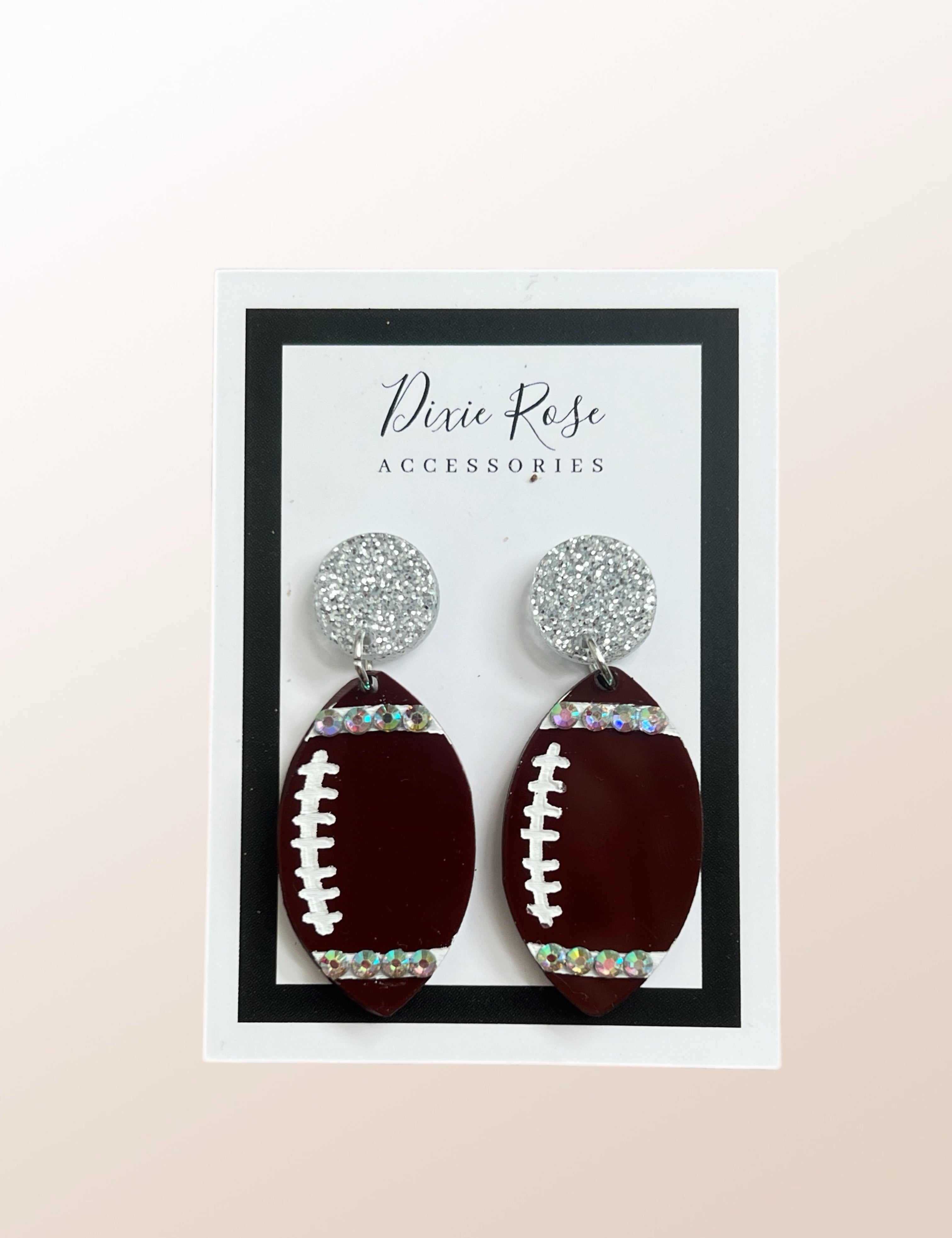 DIXIE ROSE Silver Football Crystal Earrings on Simply Obsessed