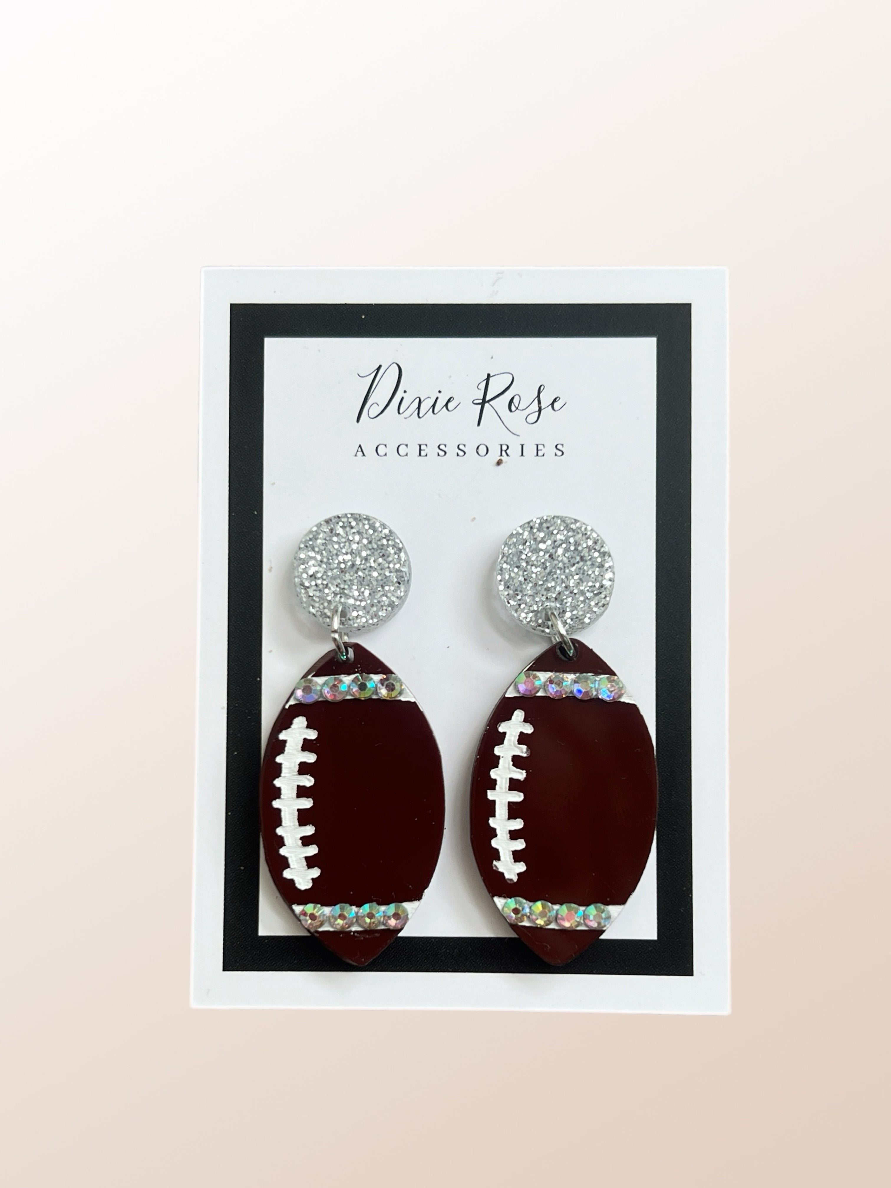 DIXIE ROSE Silver Football Crystal Earrings on Simply Obsessed